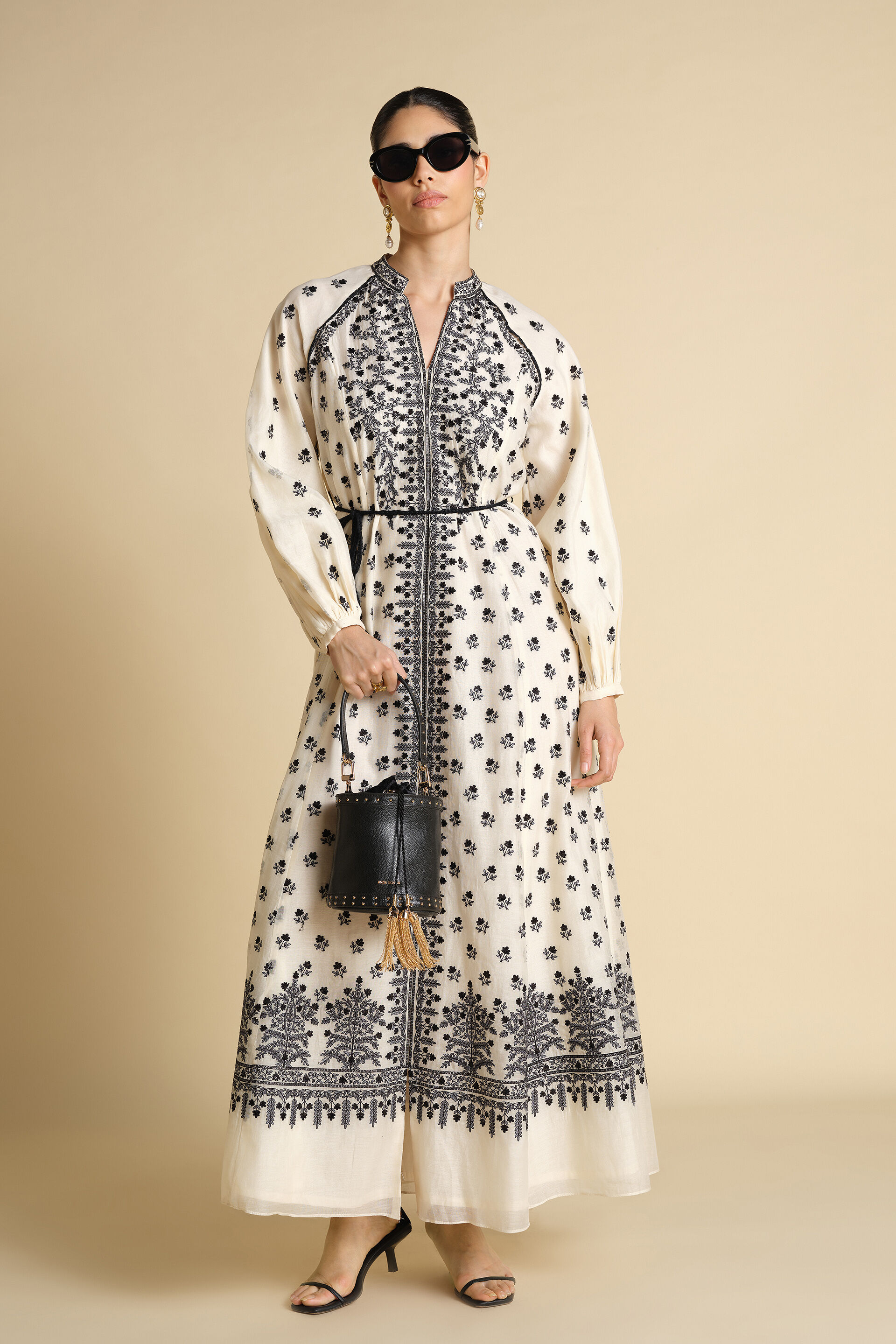 Sawsan A-Line Embroidered Mul Kaftan - White, White, image 6